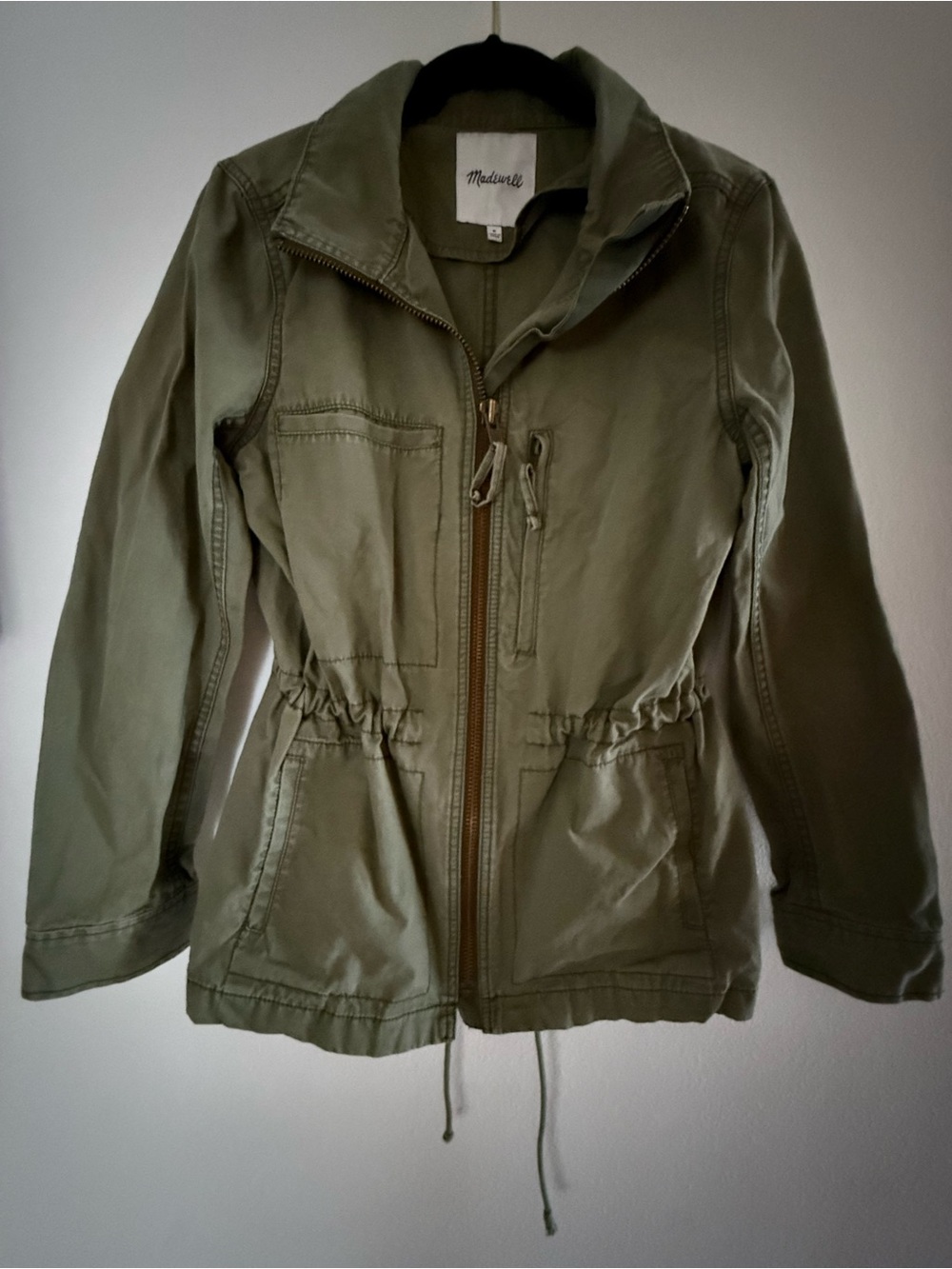 Madewell Olive Green Utility Jacket Cinch Waist Military Anorak Cotton M - Picture 2 of 6